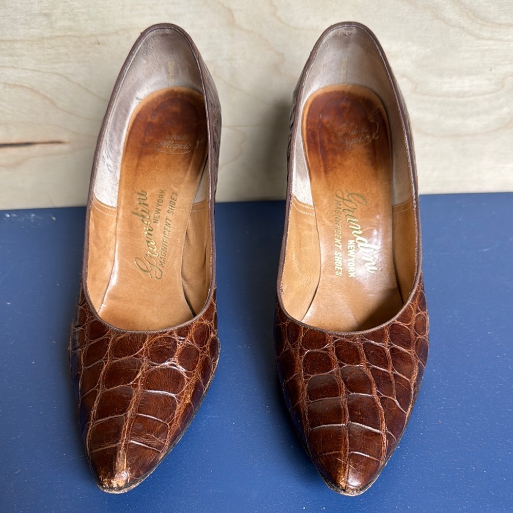 Gianfranco Ferre Brown Crocodile Embossed Heels